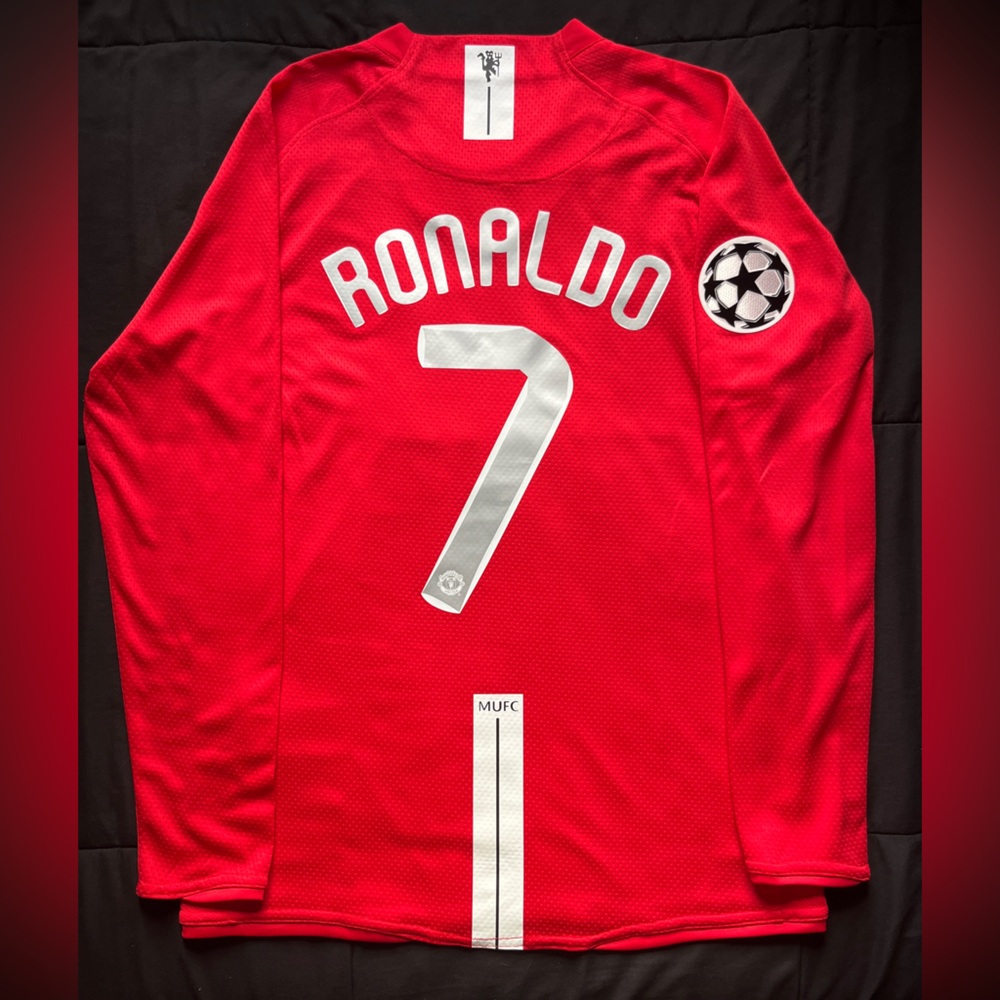 Ronaldo #7 Man United Longsleeve UCL 2007 2008 Jersey Home Soccer Red Manchester